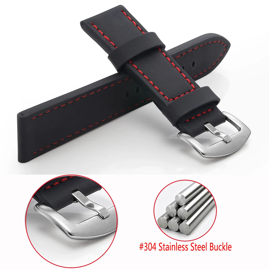 SAMCO Sport Vintage Leder-Uhrenarmband mit Edelstahlschließe - Correa de reloj clásica 18 / 20 / 22 / 24 mm para brazaletes