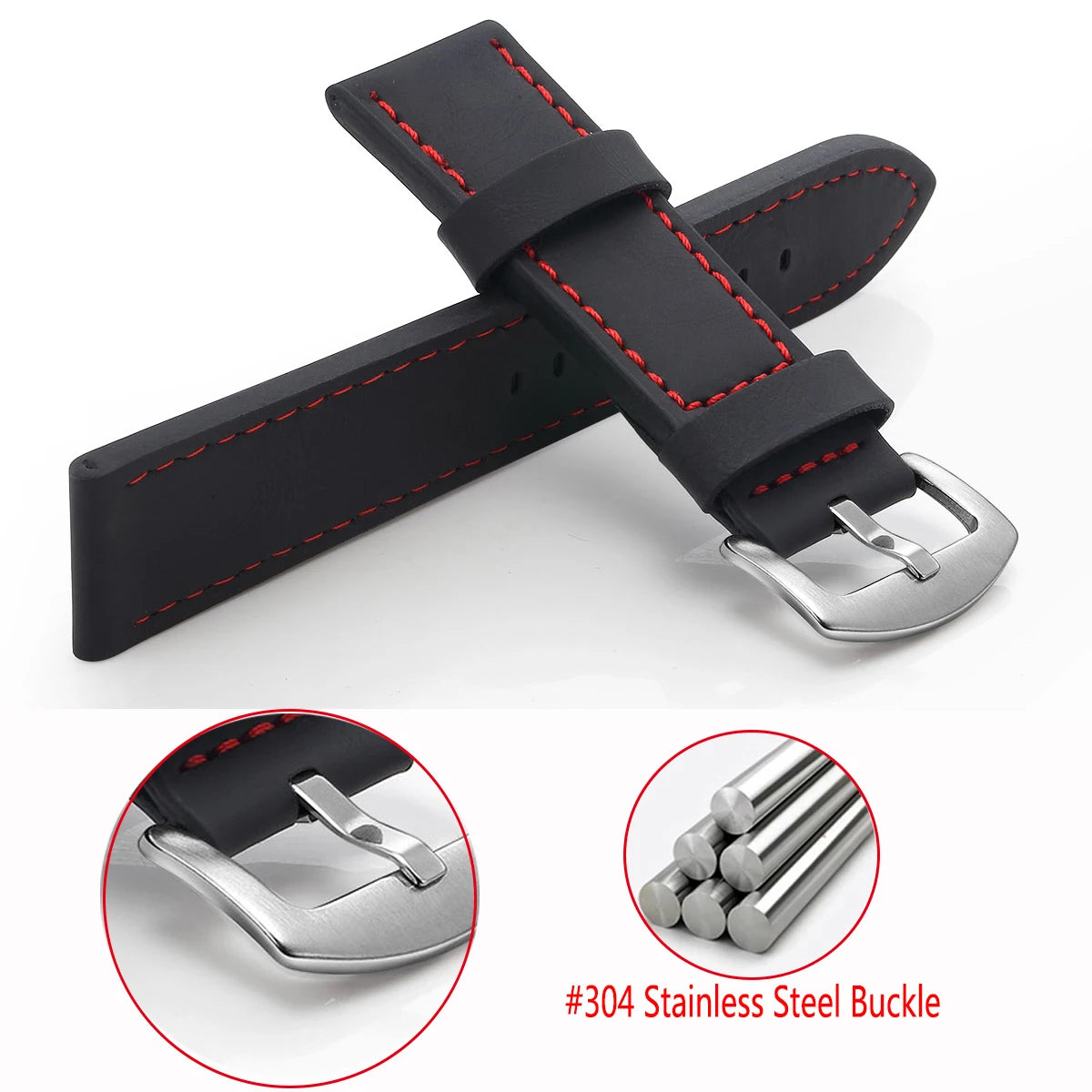 SAMCO Sport Vintage Leder-Uhrenarmband mit Edelstahlschließe – Klassisches Watchband 18 / 20 / 22 / 24 mm für Armbanduhren