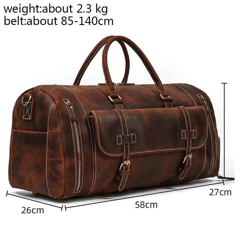 LUUFAN Herren Leder Reisetasche aus echtem Rindsleder – Große Vintage Crazy Horse Duffle Bag mit Schuhfach, Business- & Weekender Tasche