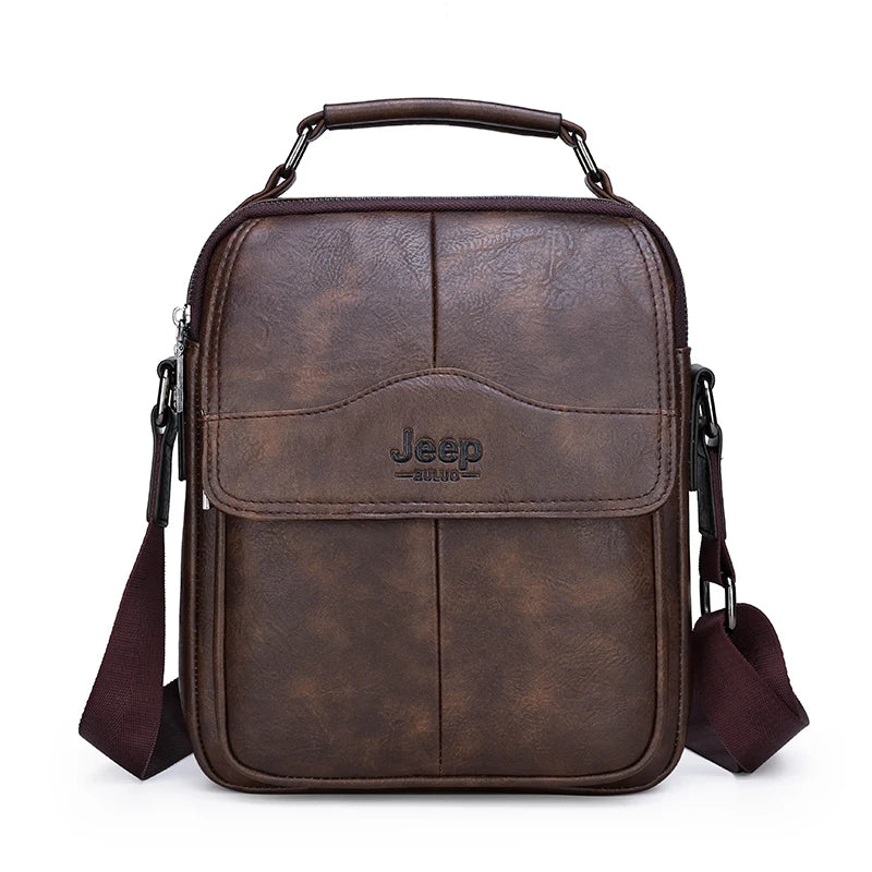 JEEP BULUO Herren Leder Messenger Bag – Große Kapazität, Multifunktionale Umhängetasche aus Echtleder für Business & Freizeit