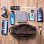 Contact'S Herren Kosmetiktasche aus echtem Leder – Luxus Kulturbeutel aus Rindsleder, große Kapazität, Vintage Reise-Organizer 