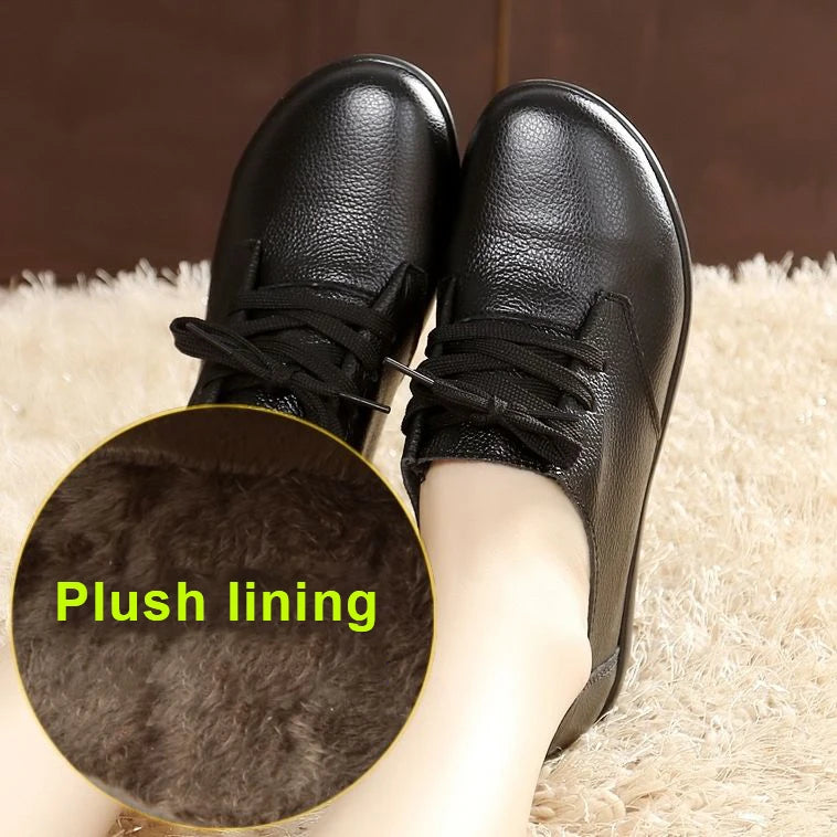 Lorilury Damen Leder Moccasins – Bequeme Wedges mit Klettverschluss, rutschfeste Flats für breite Füße