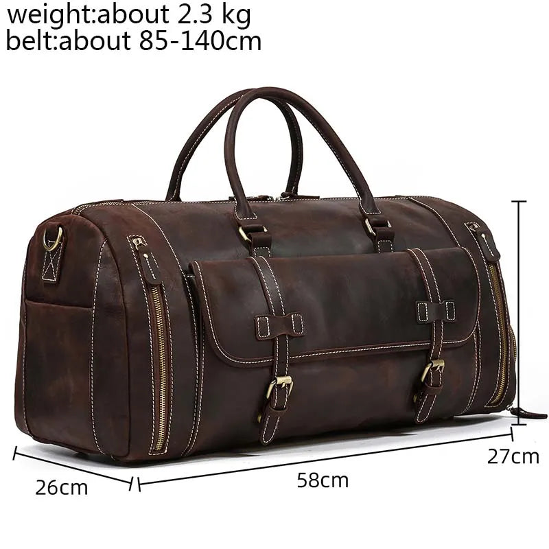 LUUFAN Herren Leder Reisetasche aus echtem Rindsleder – Große Vintage Crazy Horse Duffle Bag mit Schuhfach, Business- & Weekender Tasche