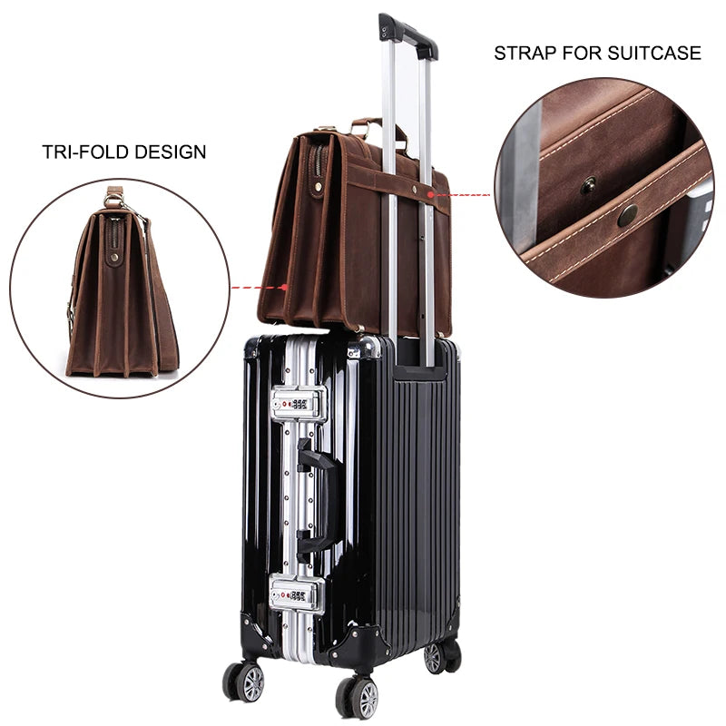 CONTACT’S Herren Aktentasche aus Crazy Horse Leder – Business-Laptop Bag für 14-Zoll Geräte, Hochwertige Ledertasche für Männer