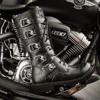 OLOMM Herren Motorrad- & Combat Boots – Punk Gothic Mid-Calf Stiefel aus PU Leder, Rock-Punk Schuhe, Größen 38-46