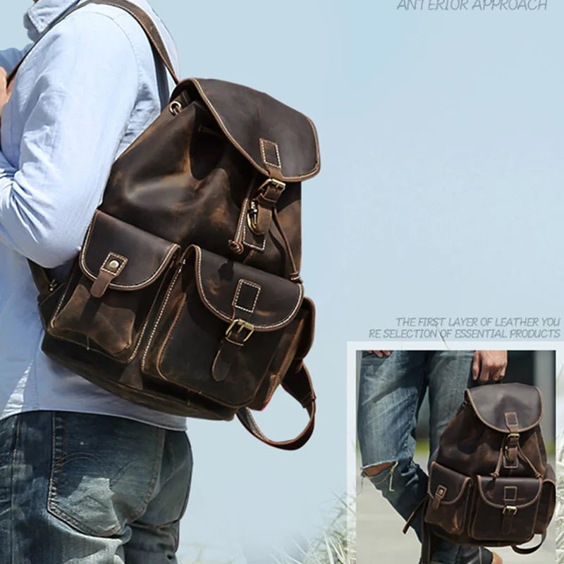 LUUFAN Vintage Crazy Horse Mochila de cuero unisex - Mochila grande para portátil de 15 pulgadas, Reise, Schule &amp; Alltag