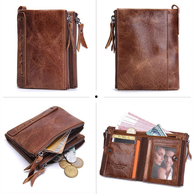 CONTACT'S Damen Geldbörse aus echtem Leder – Kompakte Bifold Wallet mit Kartenfächern, Münzfach &amp; Reißverschluss