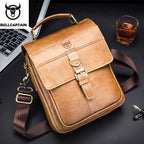 BULLCAPTAIN Herren Leder Schultertasche – Sac à bandoulière rétro business avec grande capacité