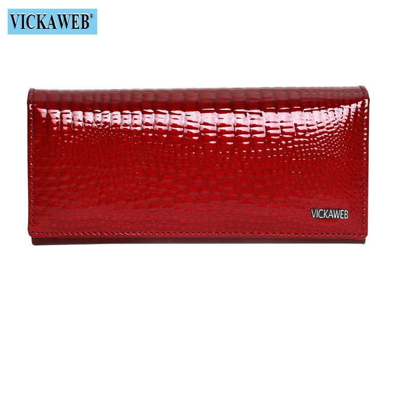 VICKAWEB Damen Geldbörse aus echtem Leder - Lange Fashion Wallet mit Doppel-Reißverschluss, großer Kapazität &amp; Alligator-Prägung (VK-AE501) 