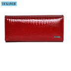 VICKAWEB Damen Geldbörse aus echtem Leder - Lange Fashion Wallet mit Doppel-Reißverschluss, großer Kapazität &amp; Alligator-Prägung (VK-AE501) 