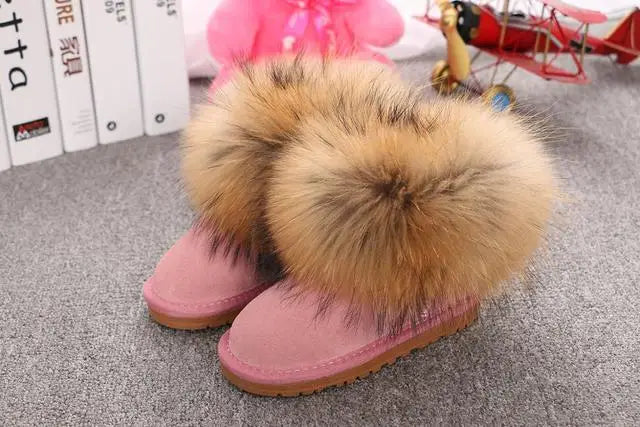 JOYHOPY Damen Schneestiefel aus echtem Leder – Knöchelhohe Winterboots mit warmem Fellfutter & flacher Sohle