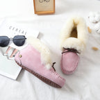 GRWG Damen Winter Flats – Handgefertigte Loafers aus echtem Pigskin-Leder mit Schafwoll-Innensohle, rutschfeste Slip-On Mokassins