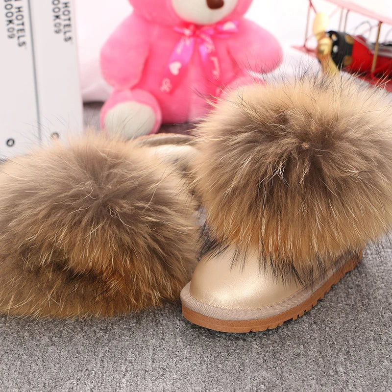 JOYHOPY Damen Schneestiefel aus echtem Leder – Knöchelhohe Winterboots mit warmem Fellfutter & flacher Sohle