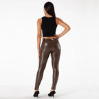 Shascullfits Melody Damen Lederleggings Push-Up – Braune Eco-Leder Leggings mit Stretch, figurformende Sport Tights