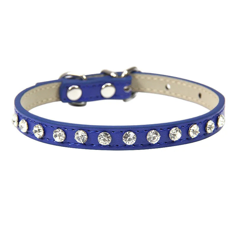 Bling Strass Hunde- & Katzenhalsband aus PU-Leder – Kristall-Diamant Halsband mit Leine für kleine Hunde (12 Farben)