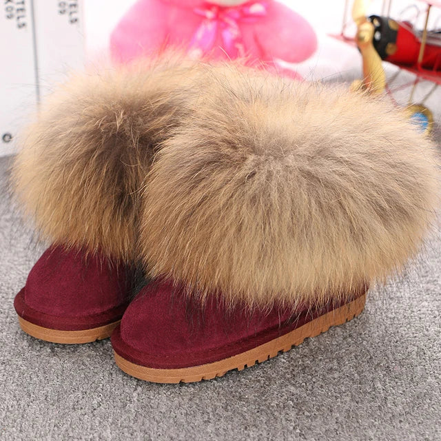 JOYHOPY Damen Schneestiefel aus echtem Leder – Knöchelhohe Winterboots mit warmem Fellfutter & flacher Sohle