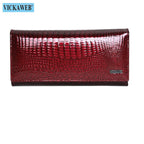 VICKAWEB Damen Geldbörse aus echtem Leder - Lange Fashion Wallet mit Doppel-Reißverschluss, großer Kapazität &amp; Alligator-Prägung (VK-AE501) 