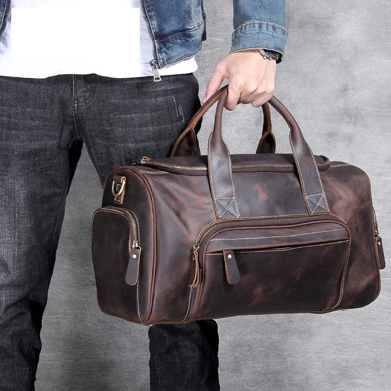 Luufan Vintage Leder Reisetasche aus echtem Rindsleder – Große Weekender &amp; Duffle Bag aus Crazy Horse Leather, passend for 14 Zoll Laptop 