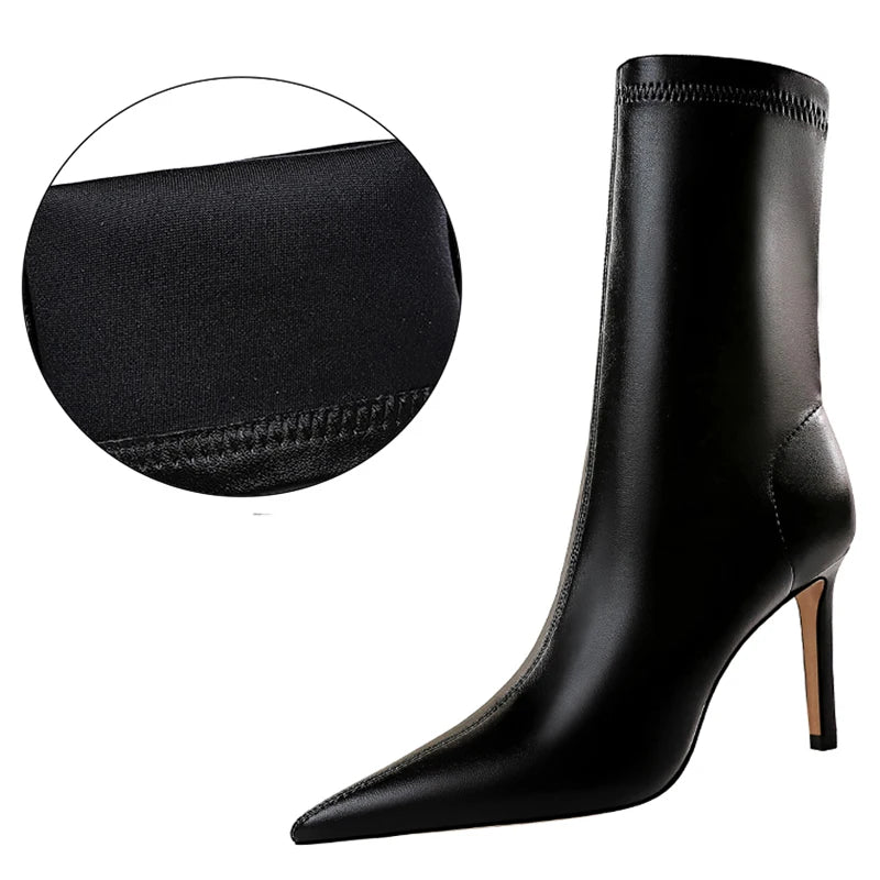 BIGTREE Damen Ankle Boots mit High Heel – Elegante Stiefeletten mit spitzer Zehenform & feminischem Design für Herbst & Winter