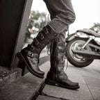 OLOMM Herren Motorrad- & Combat Boots – Punk Gothic Mid-Calf Stiefel aus PU Leder, Rock-Punk Schuhe, Größen 38-46