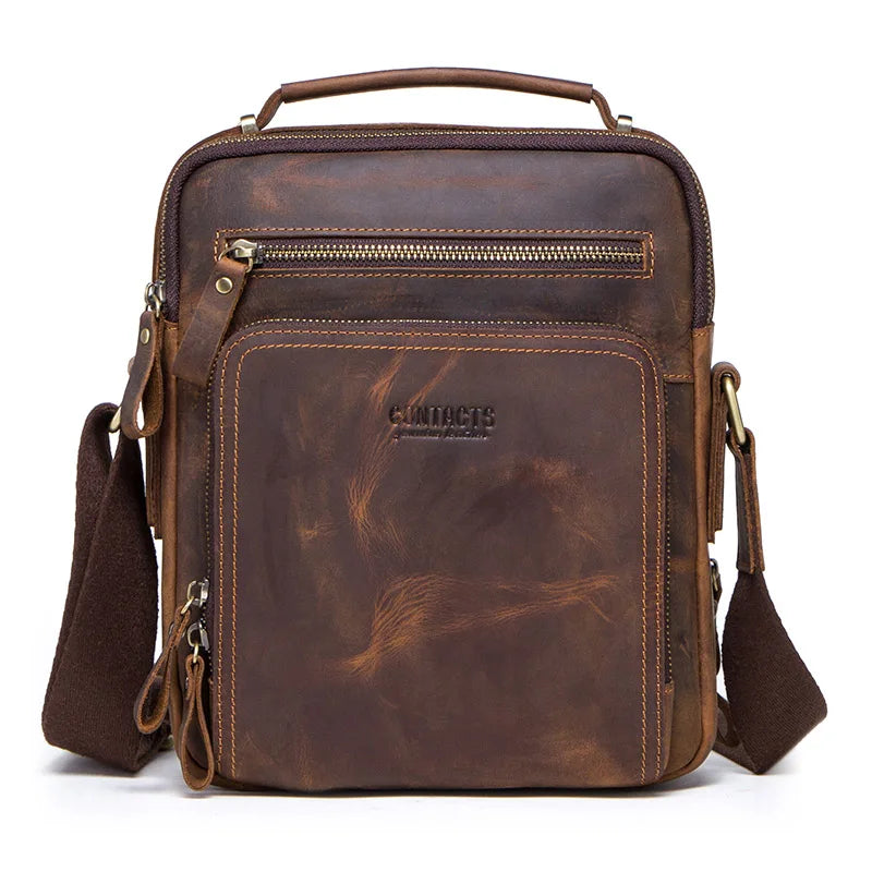 Crazy Horse Leder Herren Schultertasche de Contact - Bolso bandolera y bandolera vintage
