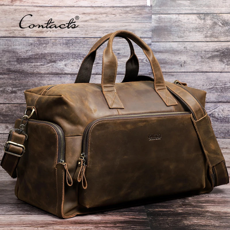 CONTACT’S Vintage Leder Reisetasche für Herren – Große Business- & Travel Tote aus echtem Crazy Horse Rindsleder für 14 Zoll Laptop