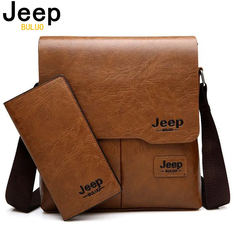JEEP BULUO Herren PU-Leder Messenger Bag 2er-Set – Business & Casual Crossbody Schultertaschen für Männer