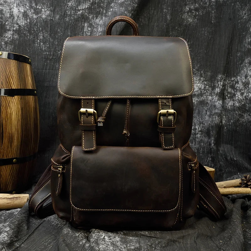LUUFAN Vintage Crazy Horse Mochila de cuero unisex - Mochila grande para portátil de 15 pulgadas, Reise, Schule &amp; Alltag