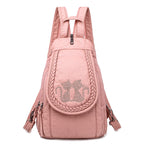 KMFFLY Damen Rucksack Weiß – Weicher Washed PU Leder Rucksack mit Blumenstickerei, klein & vielseitig