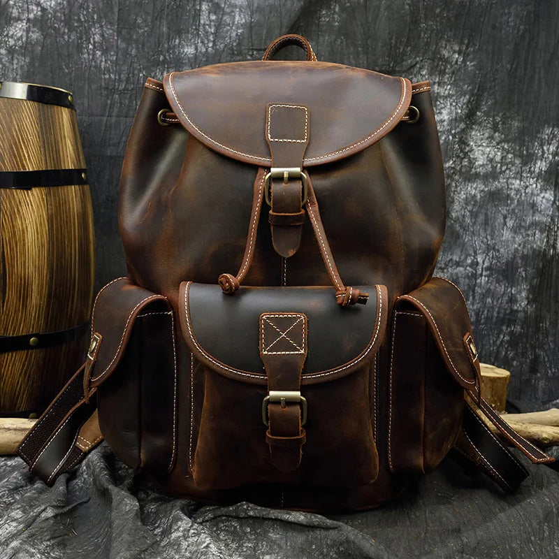 LUUFAN Vintage Crazy Horse Mochila de cuero unisex - Mochila grande para portátil de 15 pulgadas, Reise, Schule &amp; Alltag