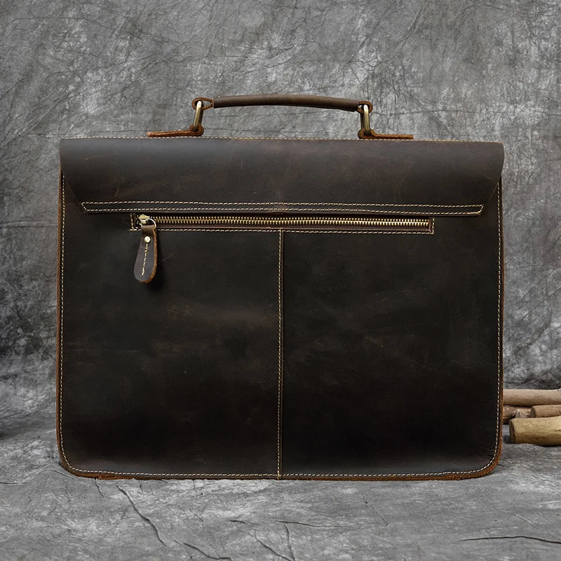 Luufan Vintage Herren Aktentasche aus echtem Crazy-Horse-Leder - Bolsa grande para negocios y portátiles con bolsa de seguridad para 15 pulgadas 