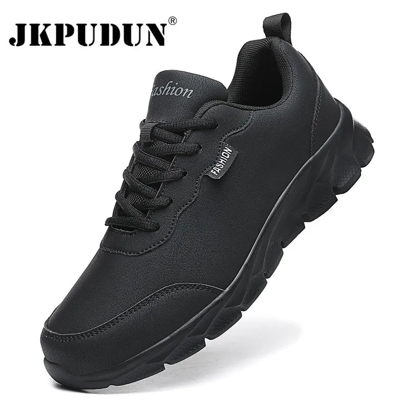 JKPUDUN Herren Laufschuhe – Leder Sneaker, atmungsaktiv, rutschfest, wasserdicht, Verschleißfest für Sport, Walking &amp; Alltag 