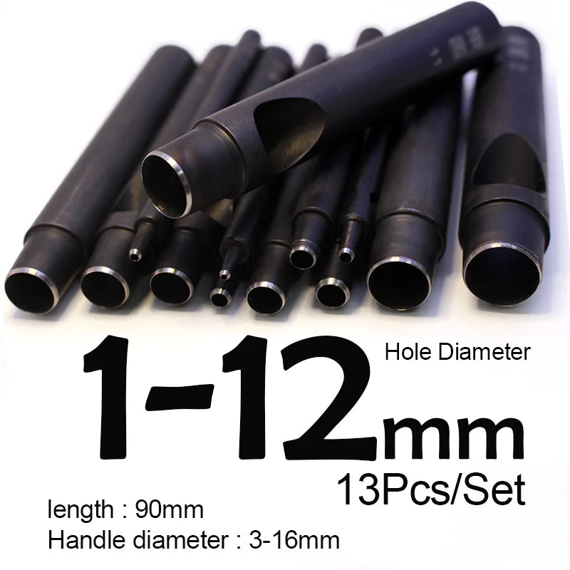 Professionelles Leder Lochstanzer Set 1–12 mm – Hochwertiges Rundloch-Punzierwerkzeug aus Carbonstahl für Gürtel, Wallets & Lederarbeiten