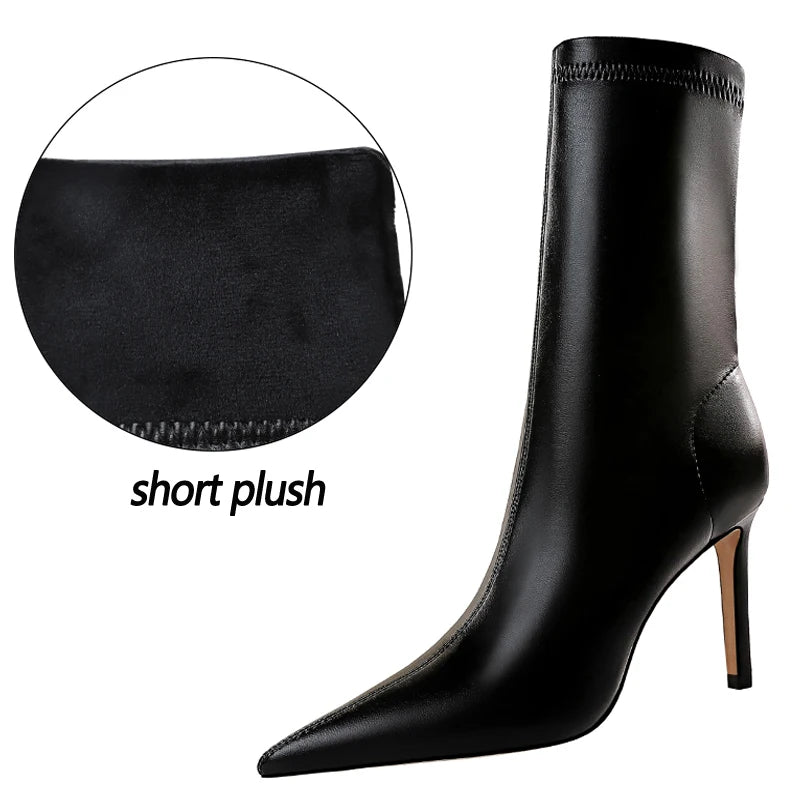 BIGTREE Damen Ankle Boots mit High Heel – Elegante Stiefeletten mit spitzer Zehenform & feminischem Design für Herbst & Winter