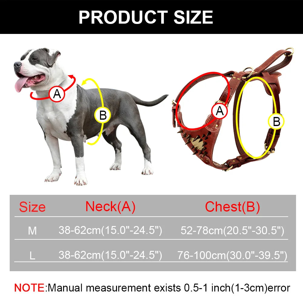 Personalisiertes Leder Hundegeschirr mit scharfen Nieten – Robustes Spiked Geschirr mit ID-Tag für mittelgroße & große Hunde (Pitbull, Boxer, Mastiff)