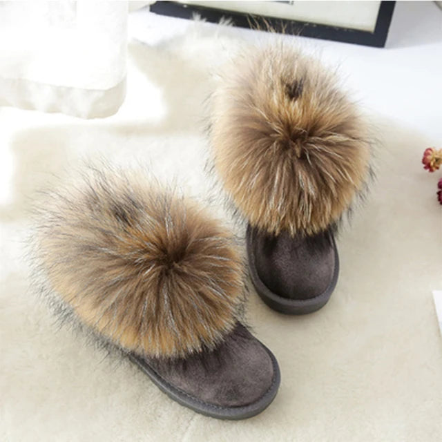 JOYHOPY Damen Schneestiefel aus echtem Leder – Knöchelhohe Winterboots mit warmem Fellfutter &amp; flacher Sohle