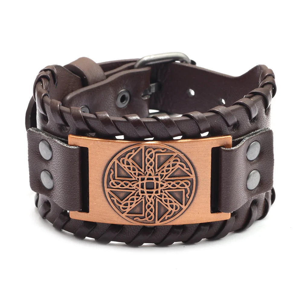 Totem Design Wide Leather Pirate Compass Bracelet Men's Bracelet Celtic Viking Jewelry Compass Bracelet Accessories Party Gifts