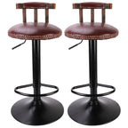 BINGOPAW Retro Barhocker 2er Set aus Echtleder – Höhenverstellbare, drehbare Barstühle im Vintage-Design mit Fußstütze