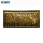 VICKAWEB Damen Geldbörse aus echtem Leder - Lange Fashion Wallet mit Doppel-Reißverschluss, großer Kapazität &amp; Alligator-Prägung (VK-AE501) 