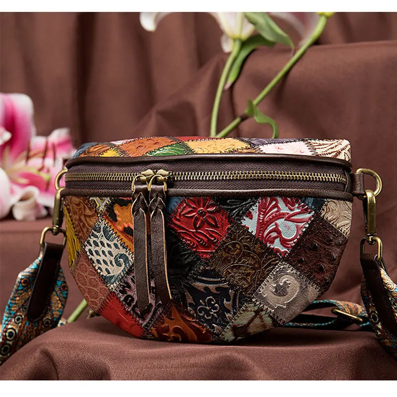 LACHIOUR Damen Bohemia Bauchtasche – Echtes Rindsleder Fanny Pack & Crossbody Bag, Stilvolle Bohemian Hüfttasche