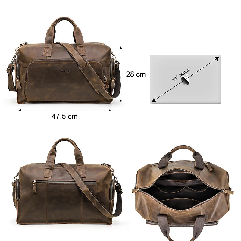 CONTACT'S Vintage Leder Reisetasche für Herren – Grande Business- &amp; Travel Tote aus echtem Crazy Horse Rindsleder para 14 Zoll Laptop