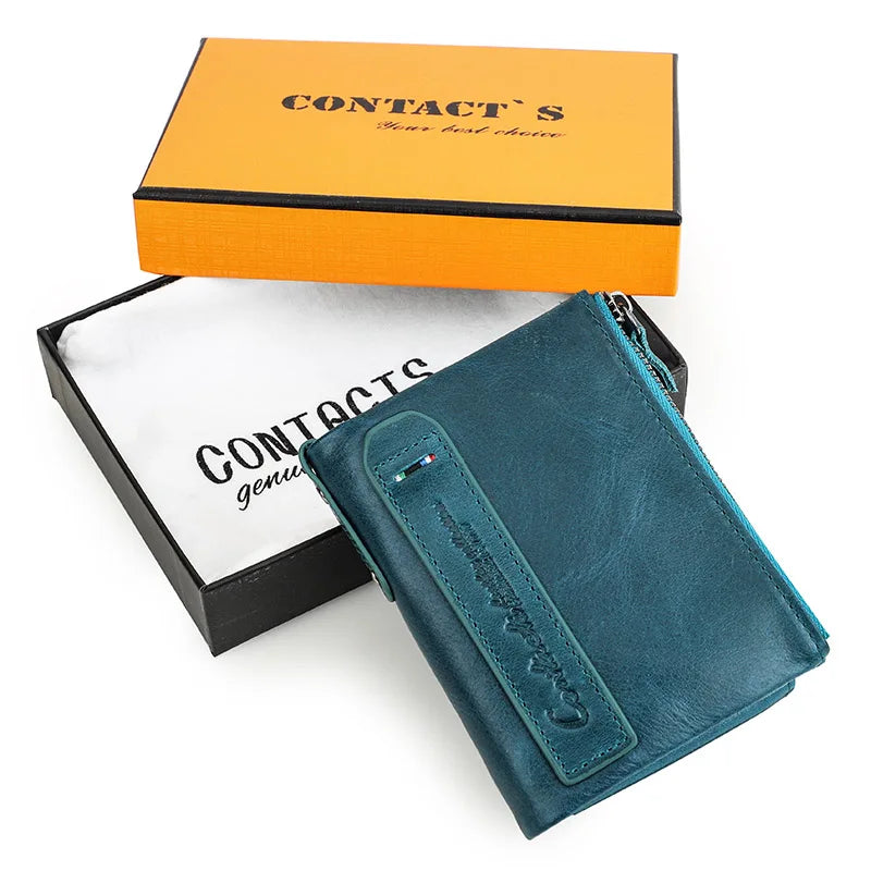 CONTACT’S Damen Geldbörse aus echtem Leder – Kompakte Bifold Wallet mit Kartenfächern, Münzfach & Reißverschluss
