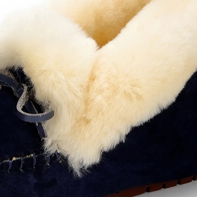 GRWG Damen Winter Flats – Handgefertigte Loafers aus echtem Pigskin-Leder mit Schafwoll-Innensohle, rutschfeste Slip-On Mokassins