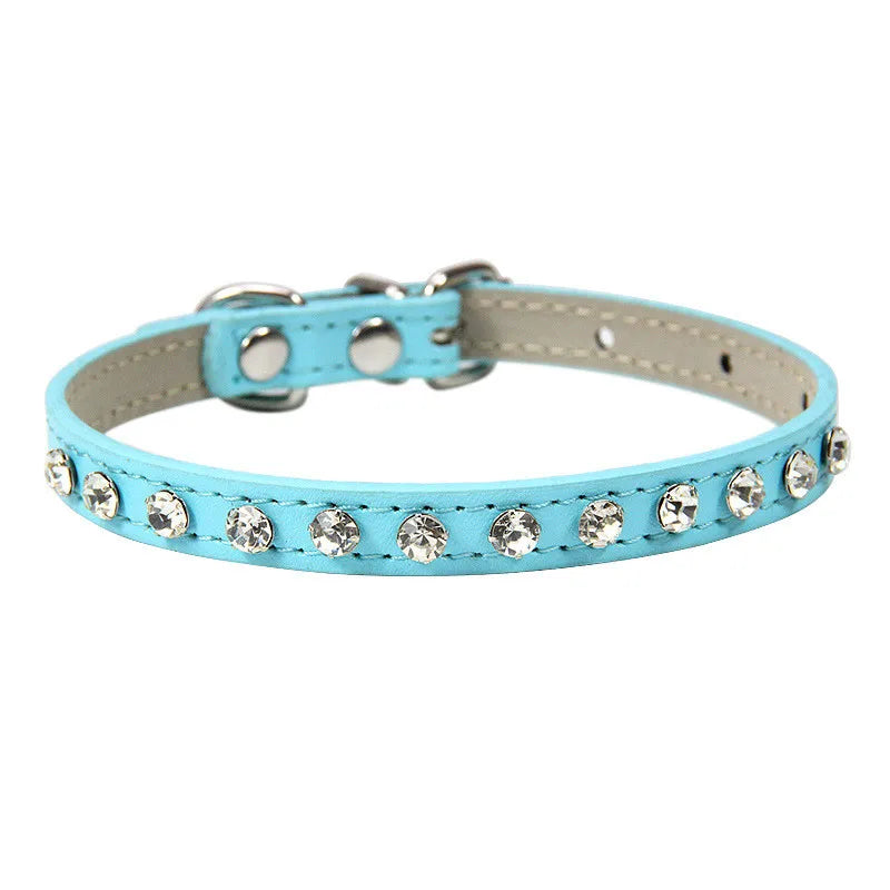 Bling Strass Hunde- & Katzenhalsband aus PU-Leder – Kristall-Diamant Halsband mit Leine für kleine Hunde (12 Farben)