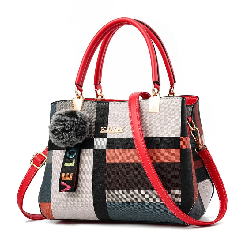 Elegante Designer Damenhandtasche aus PU-Leder – Messenger & Crossbody Bag mit Fell-Detail, Schulter- & Tote Bag