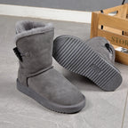 Damen Snow Boots aus echtem Leder & Naturfell – Klassische Winterstiefel aus Wildleder, warm gefüttert & wasserdicht