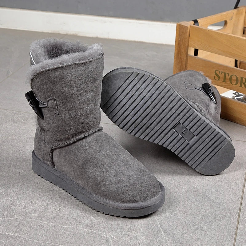 Damen Snow Boots aus echtem Leder & Naturfell – Klassische Winterstiefel aus Wildleder, warm gefüttert & wasserdicht