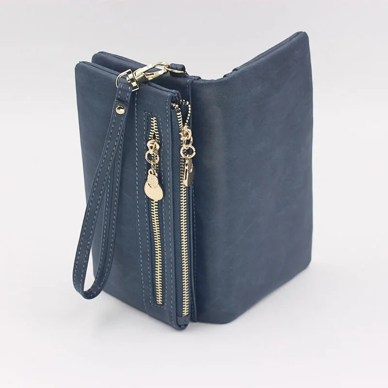 Yogodlns Damen Geldbörse mit großer Kapazität – PU-Leder Wallet mit Doppel-Reißverschluss, Clutch & Handgelenkschlaufe