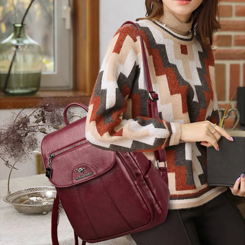 KMFFLY Damen Rucksack aus echtem Schafleder – Vintage Leder-Rucksack in 5 Farben, weich & elegant für Schule, Reise & Alltag