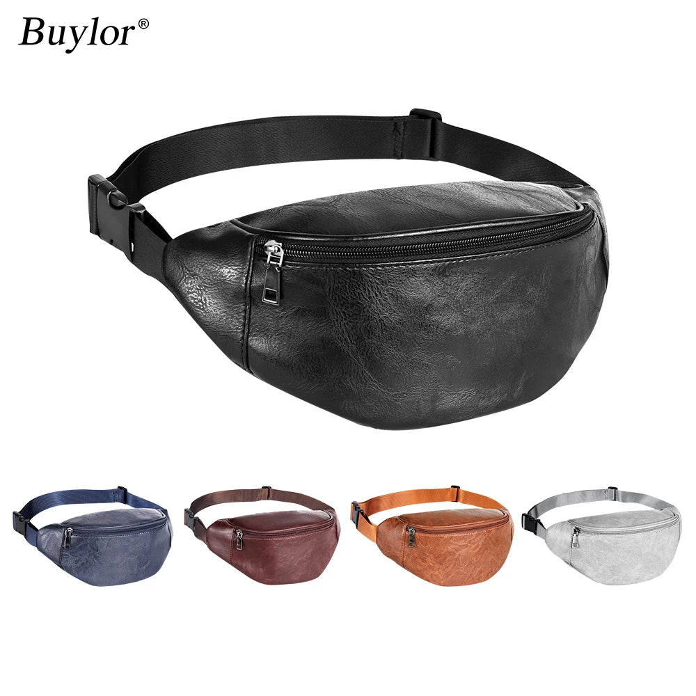 Buylor Damen & Herren PU-Leder Gürteltasche – Luxus Waist Bag, Waterproof Hip Bag & Chest Bag für Outdoor, Sport und Alltag